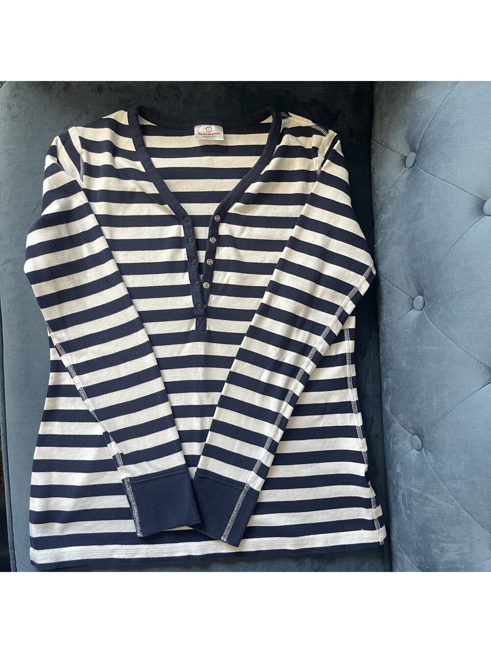 Hanna Andersson Pajama Set L Blue White Striped 100% Organic Cotton Peru Sleep - Picture 3 of 10